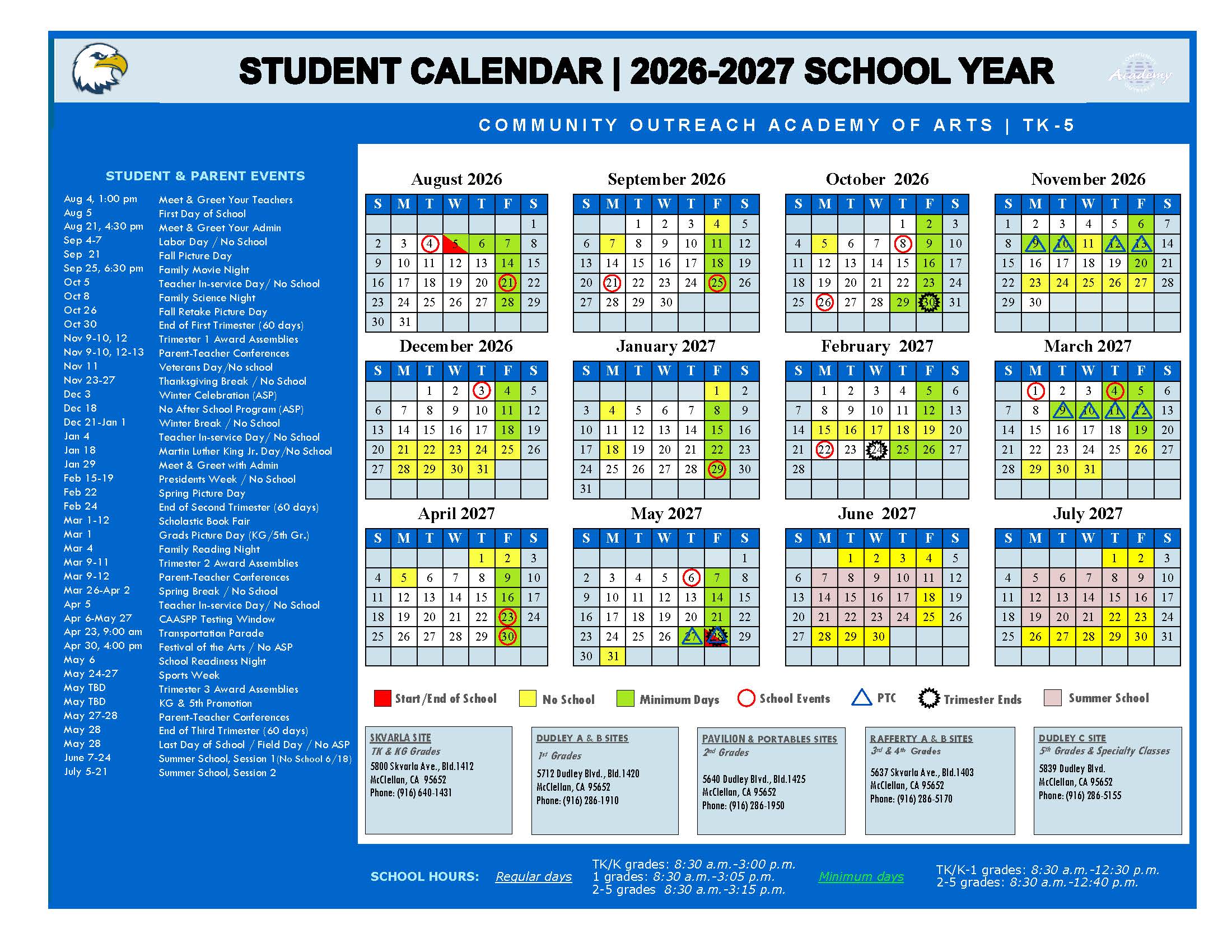 coa student calendar 