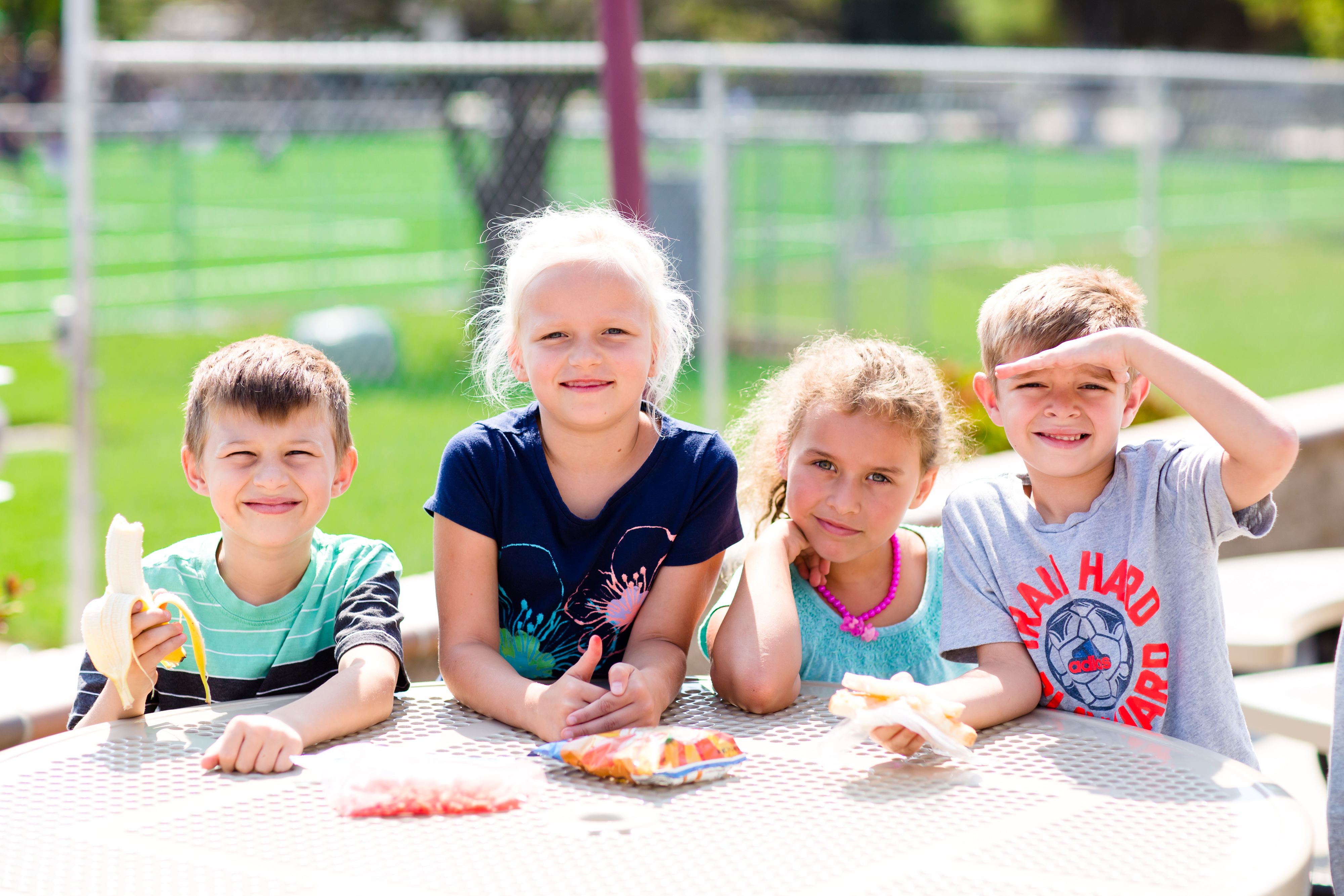 students at lunch table