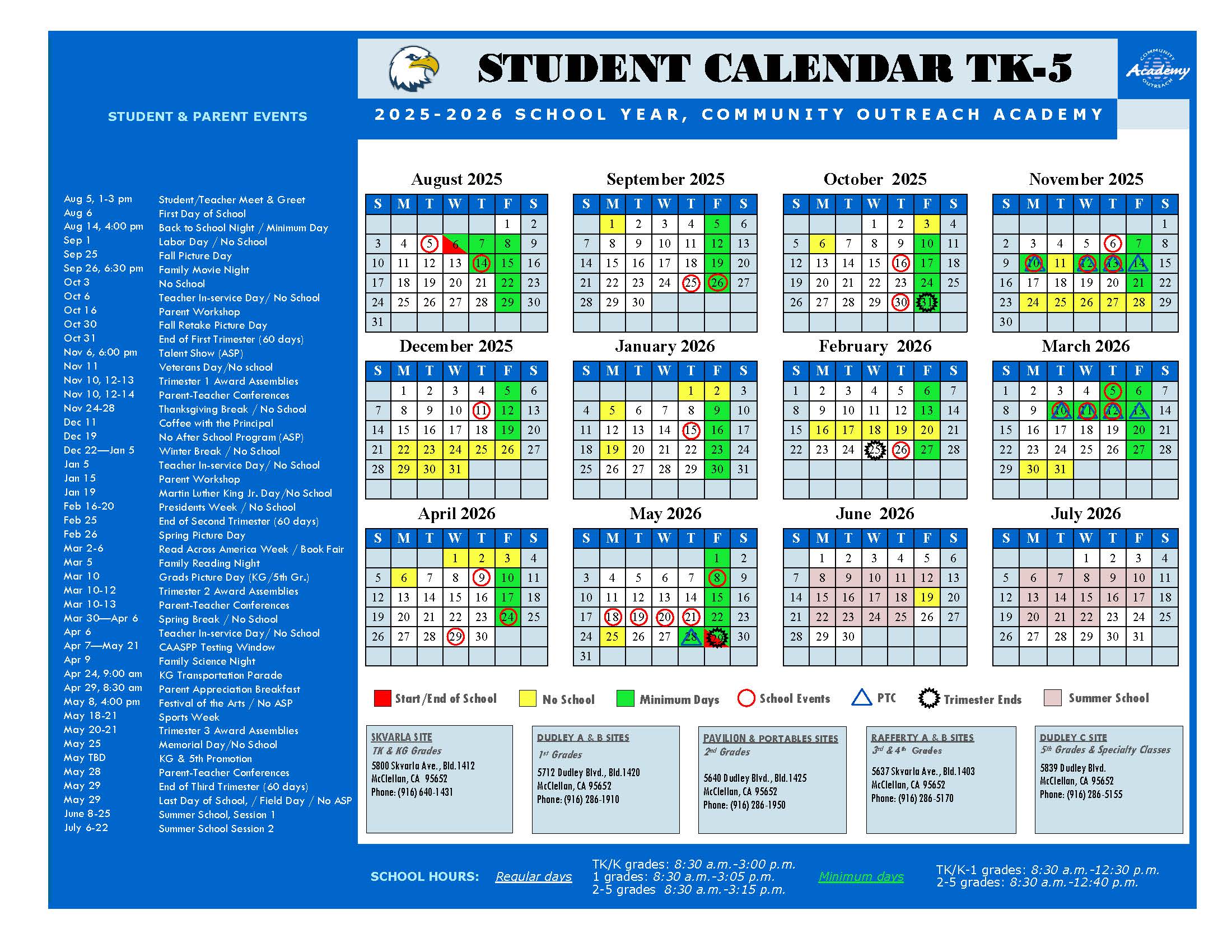 coa student calendar 